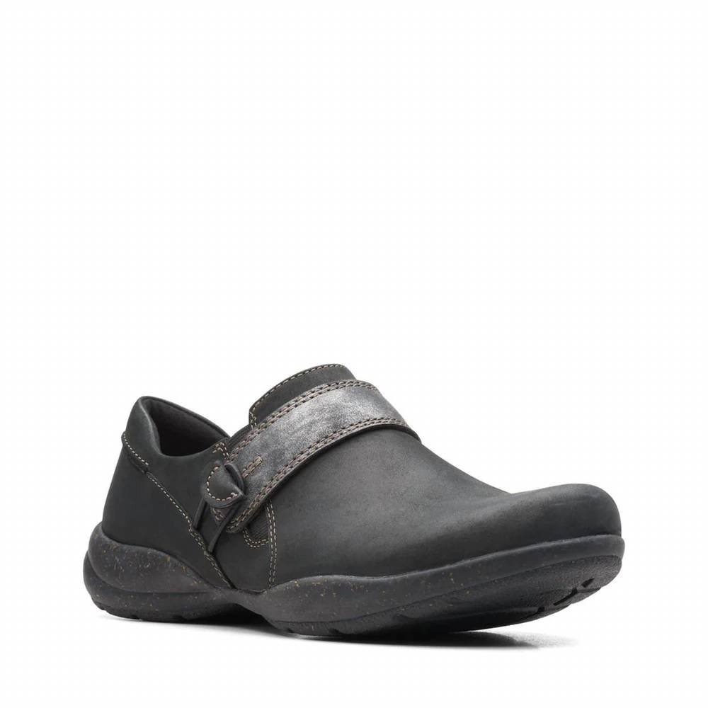 Clarks Collection Cheyn Madi Black Leather Slip On Loafers Shoes Womens 8.5 W